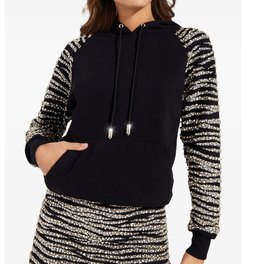 Retrofete Isa Black and Silver Sequin Women's Hoodie Top